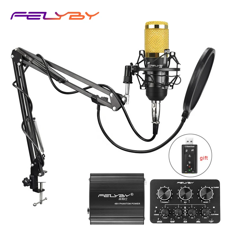 FELYBY professional recording condenser microphone bm 800 Gift USB sound card karaoke microphone