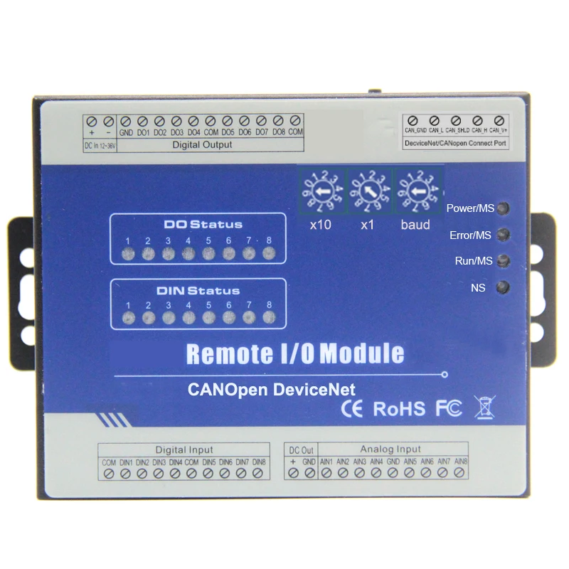 Remote I/O Module for PLC HMI with CANBus interface 8 Digital