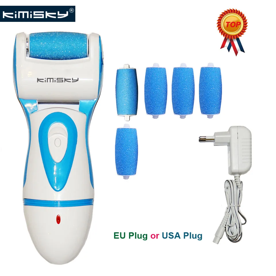 HOT KIMISKY Blue RECHARGEABLE Electric Pedicure Tools Foot File Callus Remover PK Scholls file Foot Care Tool +5 Roller Heads 