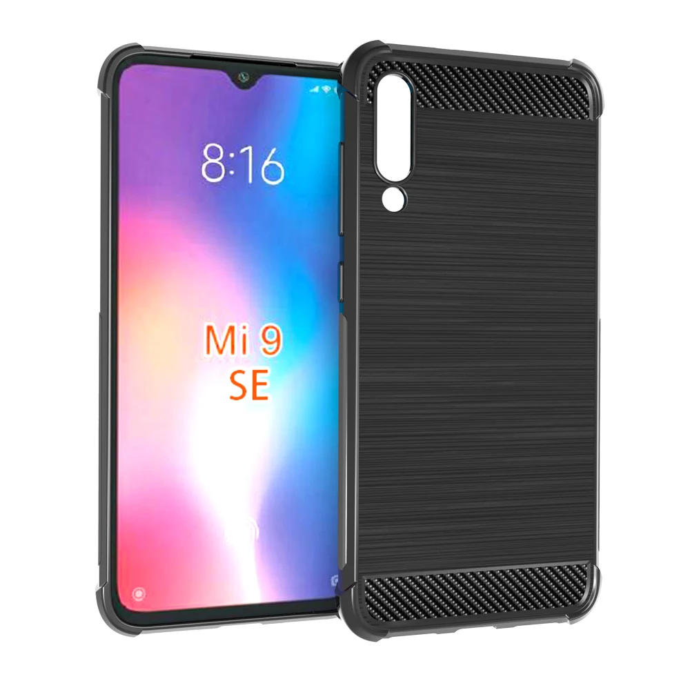 

BLACK Shock Absorption Cover Soft TPU Anti Scratch Carbon Fiber Design Back Case for xiaomi Mi 9 SE/Mi9 SE