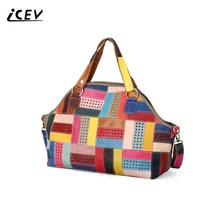 ICEV/Новая модная Лоскутная сумка в полоску из натуральной кожи, кожаные женские сумочки, сумки из воловьей кожи, простая женская сумка