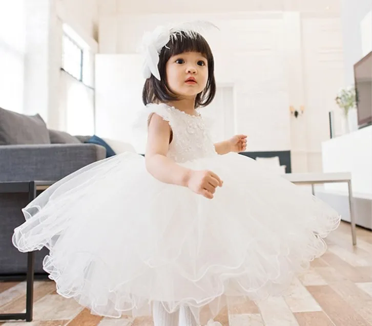 Для детей ясельного возраста, для девушек белые платья с пайетками; платье для крещения крестильное платье, рождественские костюмы для маленьких девочек принцесса платье-пачка 1-го дня рождения, Детские кубики, подарки для детей, праздничная одежда - Цвет: Белый