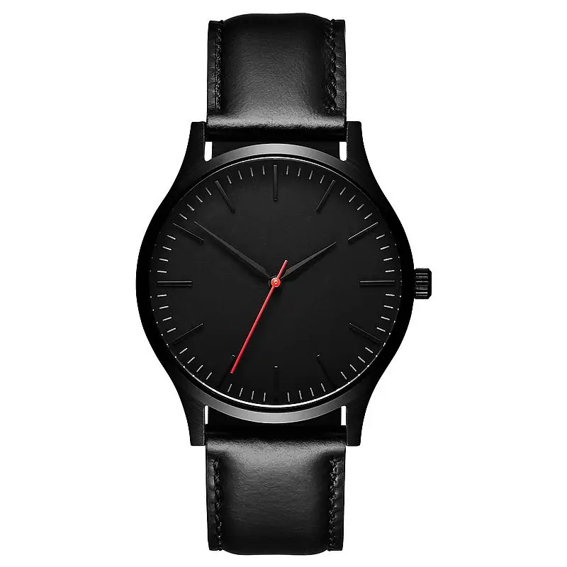 

100pcs/lot new no logo man leather watch all black dial wrap quartz casual wrist watch wholesale hot selling high quality watch