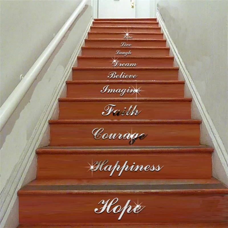 Acrylic Silver Mirror Effect Quote Word Art Stair Decals Wall Sticker