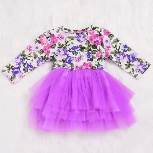 Детские фиолетовые платья с цветочным рисунком для маленьких девочек; вечерние платья принцессы из тюля для свадебного торжества; новогодний костюм для девочек; платье на день рождения; подарок