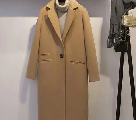 Winter Jackets 2018 Women Wool Blend Coat Lapel Pocket Oversize Long Coat Outerwear Solid Camel Female women overcoat