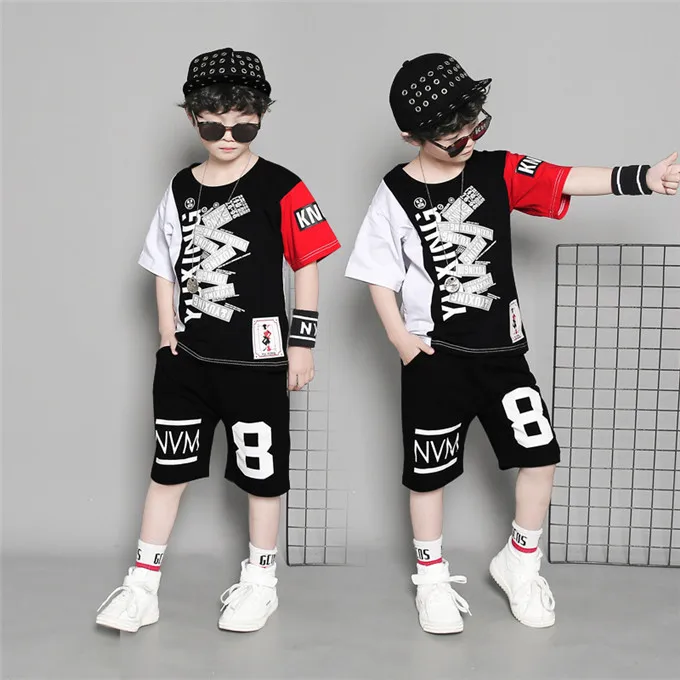 Одежда в стиле хип-хоп для мальчиков Детский костюм для уличных танцев комплект летней одежды из 2 предметов для мальчиков, коллекция года, детский танцевальный костюм для мальчиков - Цвет: as picture