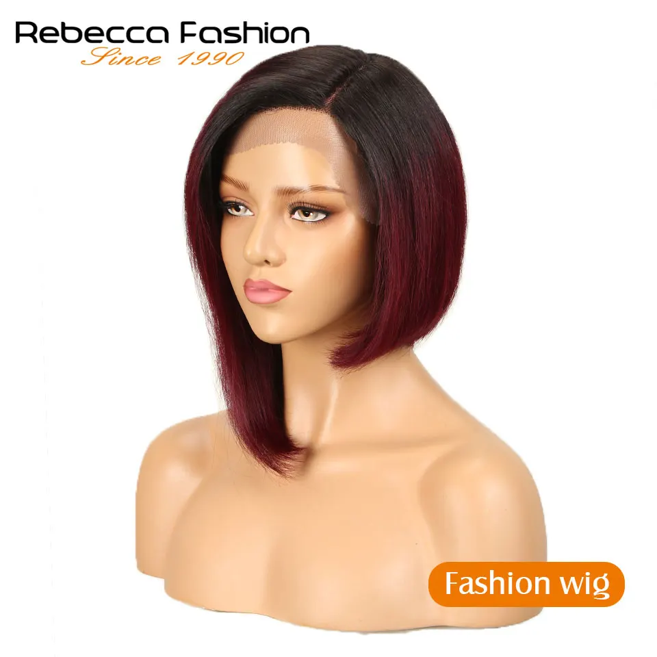 Rebecca, левая часть, Омбре, кружевные передние человеческие волосы, парики для черных женщин, бразильский Реми, прямые волосы, короткий Боб, парик 1"