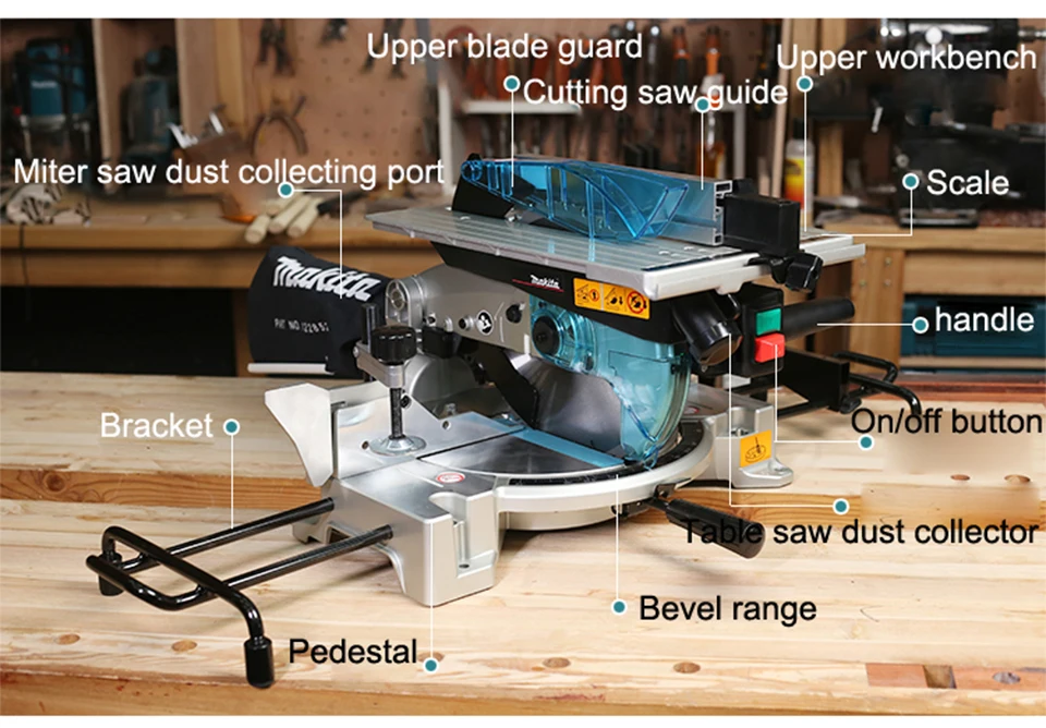 Япония Makita LH1201FL Настольная пила, косая алюминиевая машина, легированная пластиковая сталь, деревообрабатывающая режущая бензопила 12 дюймов 1650 Вт