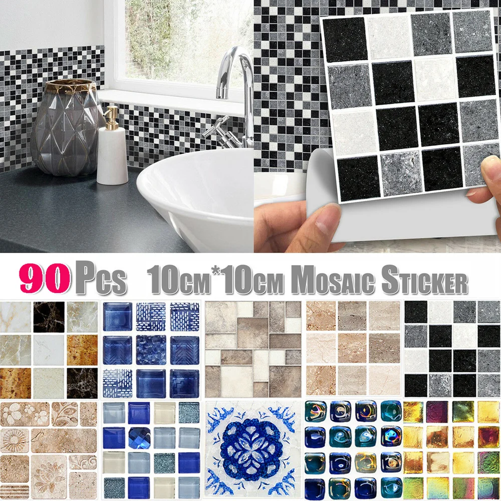 SWECOMZE 10 x azulejos de pared adhesivos para azulejos de pared para baño y cocina A,10 x 10 cm 