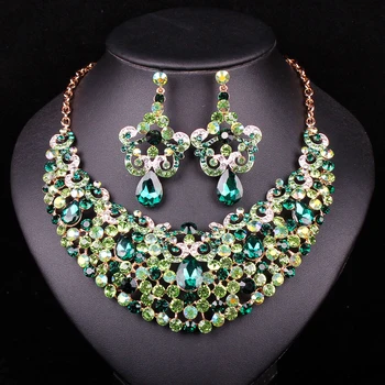 

Fashion Crystal Necklace Earrings sets Indian Bridal Jewelry Sets For Brides Wedding Party Dresses Accessories Gifts For Women