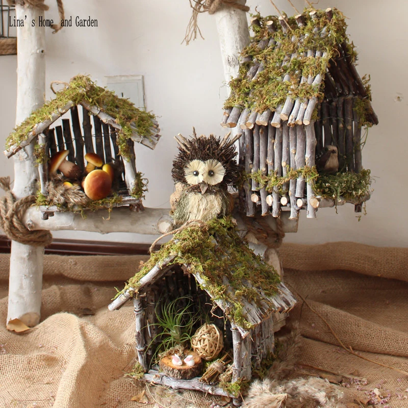 

handmade nature wood mini house, wood handcrafted decoration