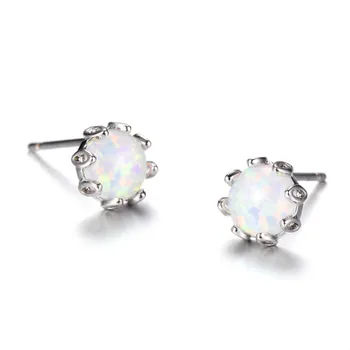 

Luxury Elegant Round Bubble 925 Sterling Silver Women Stud Earrings Blue/White Fire Opal Earrings For Friends Gifts