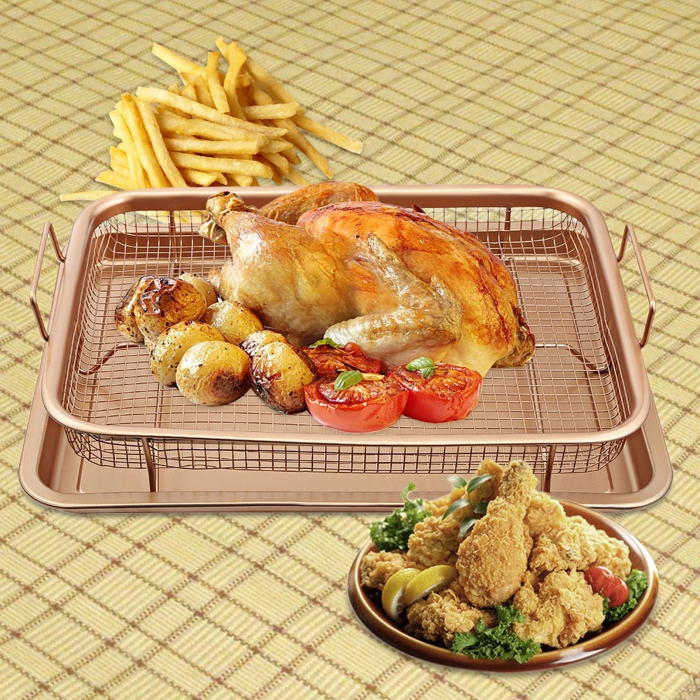 Copper Air Fryer Copper Crisper Tray Oil Frying Basket Non Stick Mesh