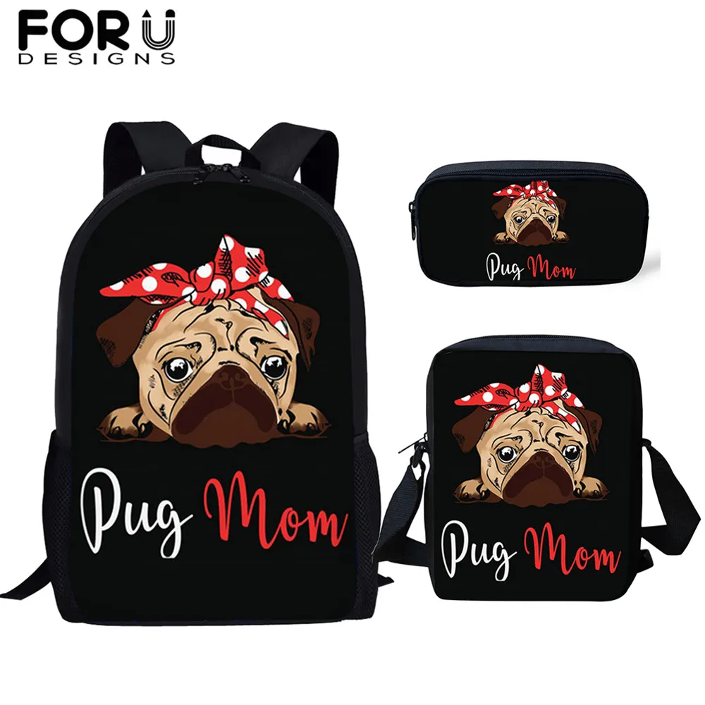 FORUDESIGNS/детский черный рюкзак 3 шт./компл. Мультяшные милые мопса собаки животные