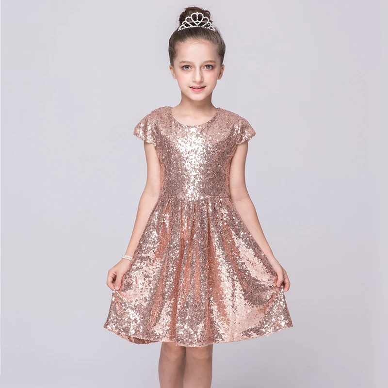 Малыш блесток платье принцессы детская одежда с короткими рукавами для девочек Bling Нарядное коктейльное платье трапециевидной формы дети