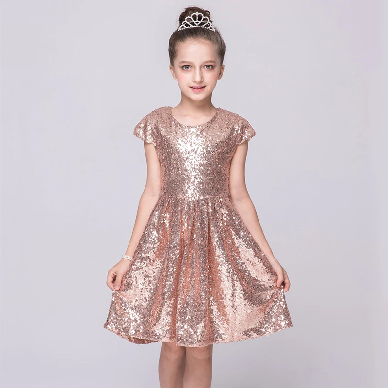 

Kid Sequin princess dress children clothing girl short sleeve bling party cocktail dress a-line kids european style costume YY74