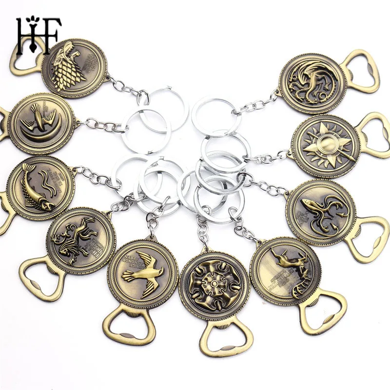 

Game of Thrones Keychains for Men House Stark Wolf Beer Bottle Opener Key Chains A Song Of Ice And Fire Dragon Key Ring Llaveros