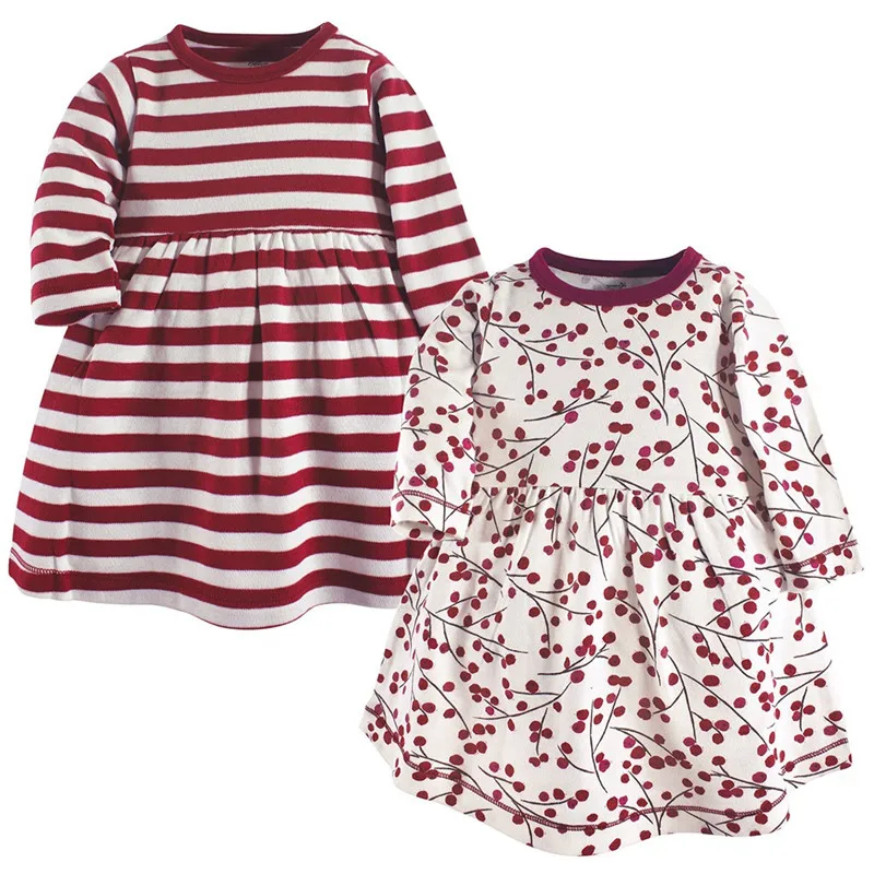 

Telotuny Children's Clothing Girls Dress Wedding Party Dresses For Kid Children's Long Sleeve Striped Print And Flower Dress 2PC
