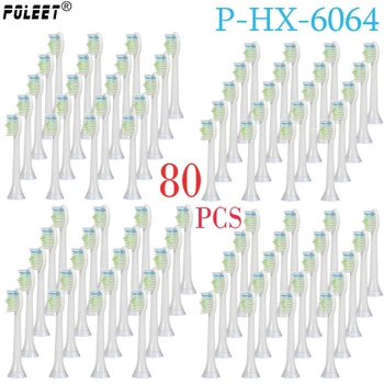 

Poleet 80Pcs/Lot Electric Toothbrush Replacement Heads For Philips HX6064 P-HX-6064 Toothbrush Heads Soft Bristles Oral Hygiene