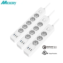 Power Strip Surge Protector 3/4/5 AC Outlets EU Plug Adapter Socket with USB QC3.0 Fast/Rapid/Quick Charger 1.5m Extension Cable