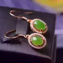Натуральная Зеленая яшма Висячие серьги 925 серебро натуральный драгоценный камень серьги женские классические элегантные круглые Висячие серьги для вечерние