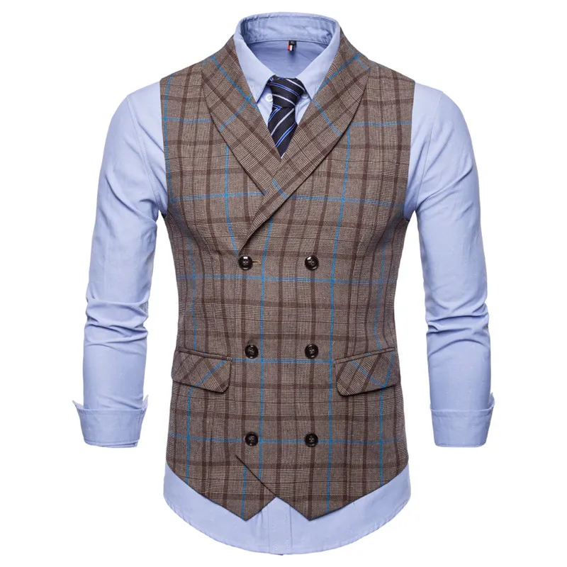 Riinr High Quality Men Suit Vest 2018 Slim Double Breasted Waistcoat Gilet Business Social Blazer Wedding Groom Best Men 