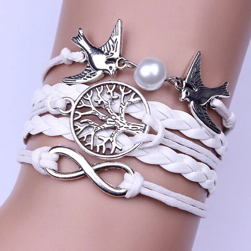 

New Women Infinity Handmade Adjustable Pigeon Leather Multilayer Bracelet Wristband Charms Gift Bangle Bracelet Femme Wholesale