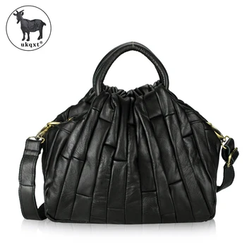 

2019 Fashion Black Genuine Leather Women Bag Vintage Designer Patchwork Sheepskin Handbags High-quality Shoulder Bags