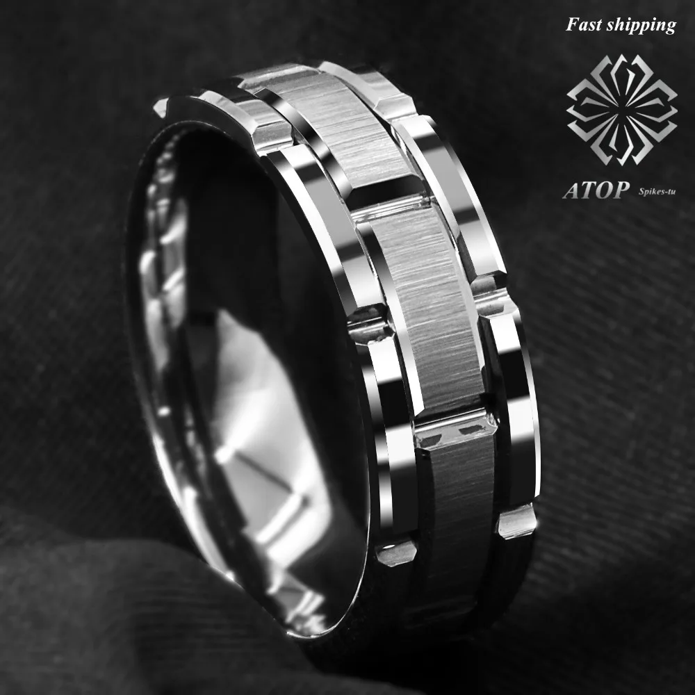 8mm ATOP Men's Tungsten Carbide Ring Silver Wedding Band Brick Pattern Size 6-13