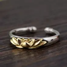 Гарантированное 925 пробы, серебряные кольца с лотосом для женщин, тайское серебро, золото, цвет, изменяемый размер, винтажные кольца, элегантные ювелирные изделия