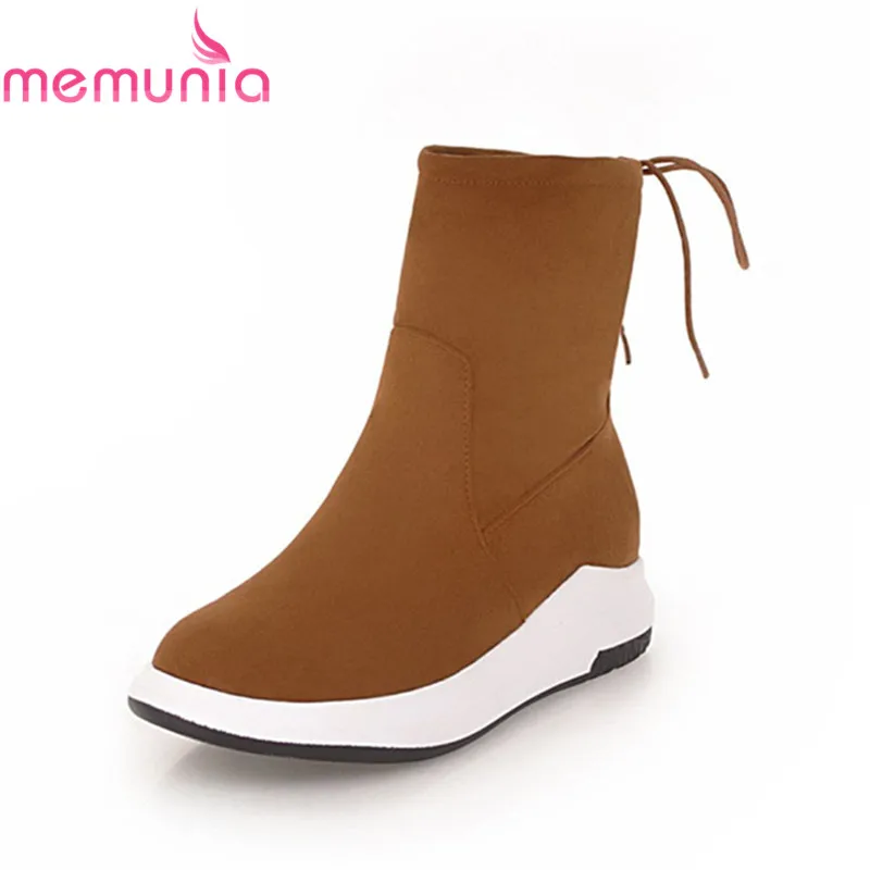 

MEMUNIA 2020 new arrival fashion boots round toe flat casual shoes with narrow band ankle boots for women large size 32-42