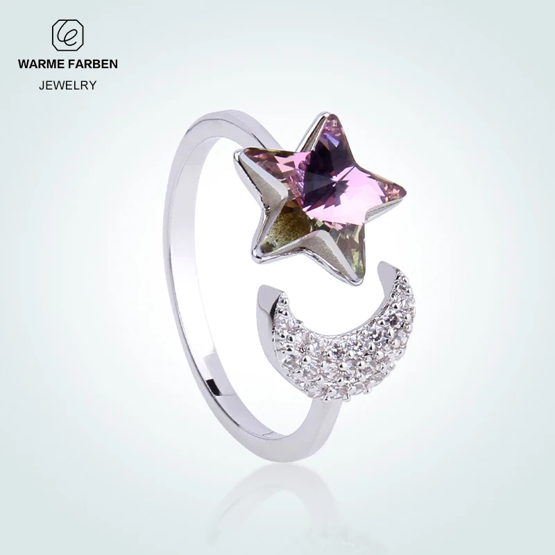 

Warme Farben Women Rings Crystal from swarovski Moon Classic Rings Zircon Fine Jewelry Blue Ring Anniversary Gifts for Girls
