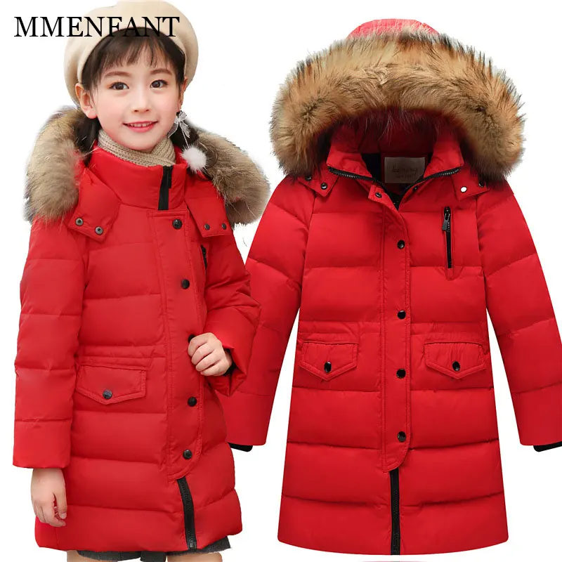 

New 2018 Fashion Children Winter Jacket Girl Winter Coat Kids boys Warm Thick Fur Collar Hooded long down Coats For Teenage