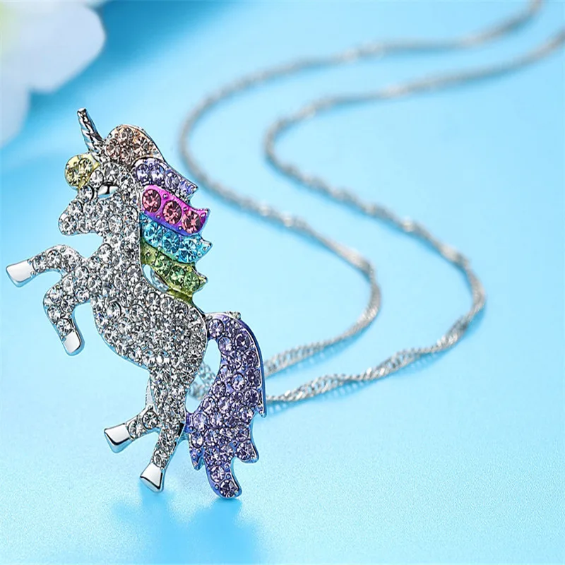 Cute Animal Unicorn Necklace Best Friends Horse Necklace with Crystal Unicorn Pendant for Kids Girls Sweater Necklace for Women