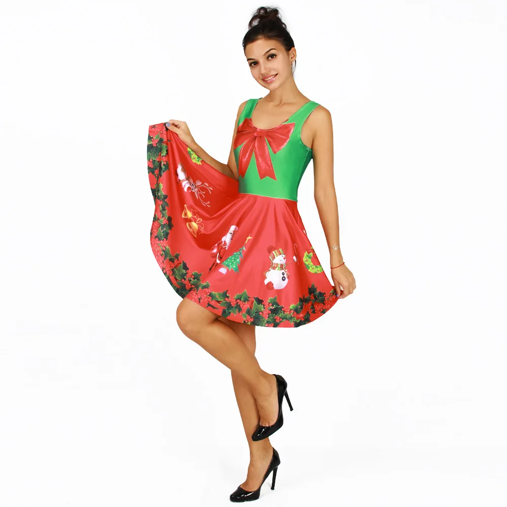 new women christmas dress festive red big bow santa claus printed female party dresses sleeveless tank pleated dress vestidos in dresses from womens - Red Dress For Christmas new women christmas dress festive red big bow santa claus printed female party dresses sleeveless tank pleated dress vestidos in dresses from womens - Red Dress For Christmas