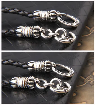 

925 silver cowhide necklace crown buckle silver necklace wild punk male leather chain