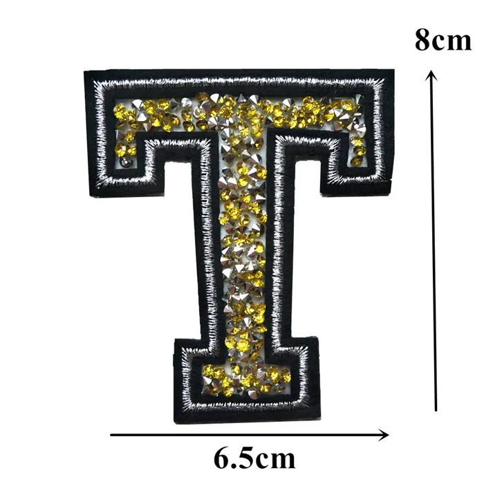 Стразы из желтого золота с алфавитом 26 букв с серебряными краями, Пришивные железные нашивки, вышитые значки для одежды, самодельные Аппликации, Декор - Цвет: T
