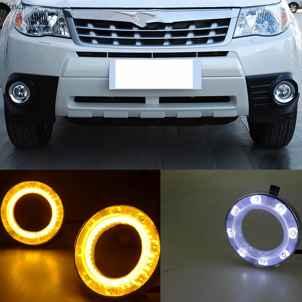 

CSCSNL 2pcs For Subaru Forester 2009-2011 2012 LED DRL Daytime Running Lights With Turnning Yellow Signal +blue night lights