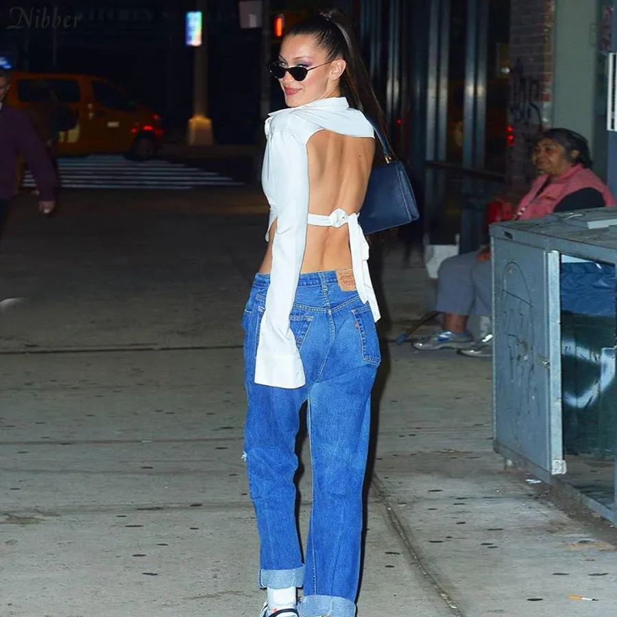 Bella Hadid Backless Button Up Crop Top JKP3844