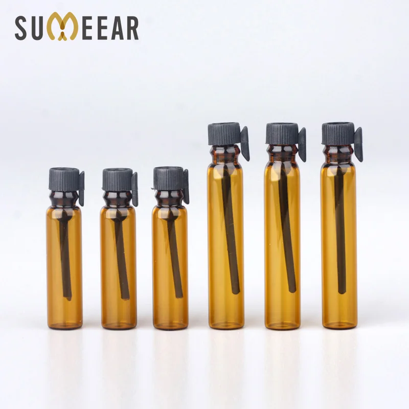 Wholesale 100Pcs 1ml 2ml Essential Oils Trial Pack Tube Perfume Bottle Amber Glass Essential Oil Perfume Bottle Test Tube Sample 100pcs 1ml amber glass bottles for essential oils sample bottles