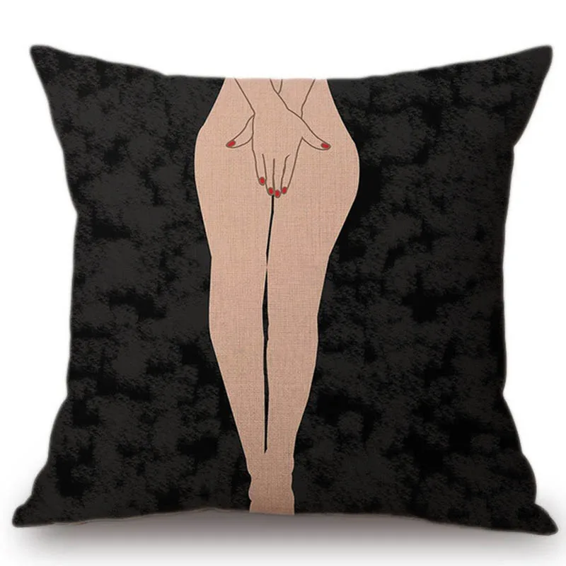 

Black Geometric Wave Floral Nude Art Fashion Decorative Sofa Pillows Tropical Plant Leaf Sexy Girl Body Chair Cushion Home Decor