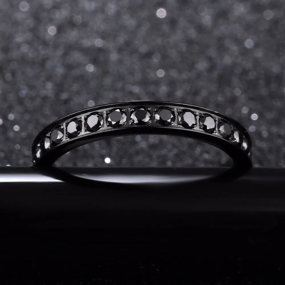 2018 New Fashion Ultra Thin Men's Ring Stainless Steel Ring Pave Black CZ Male Boy Finger Ring Jewelry Christmas Birthday Gifts