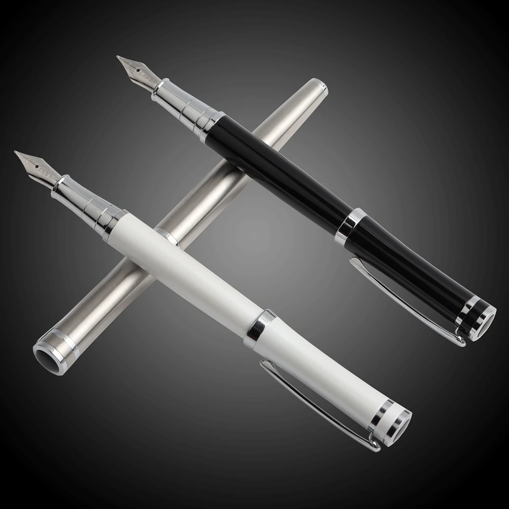 

Fountain Pen Classic Student Baoer ink pen 3035 Stainless Steel Metal Silver Medium Nib Fountain Pens For School Office Gift Pen