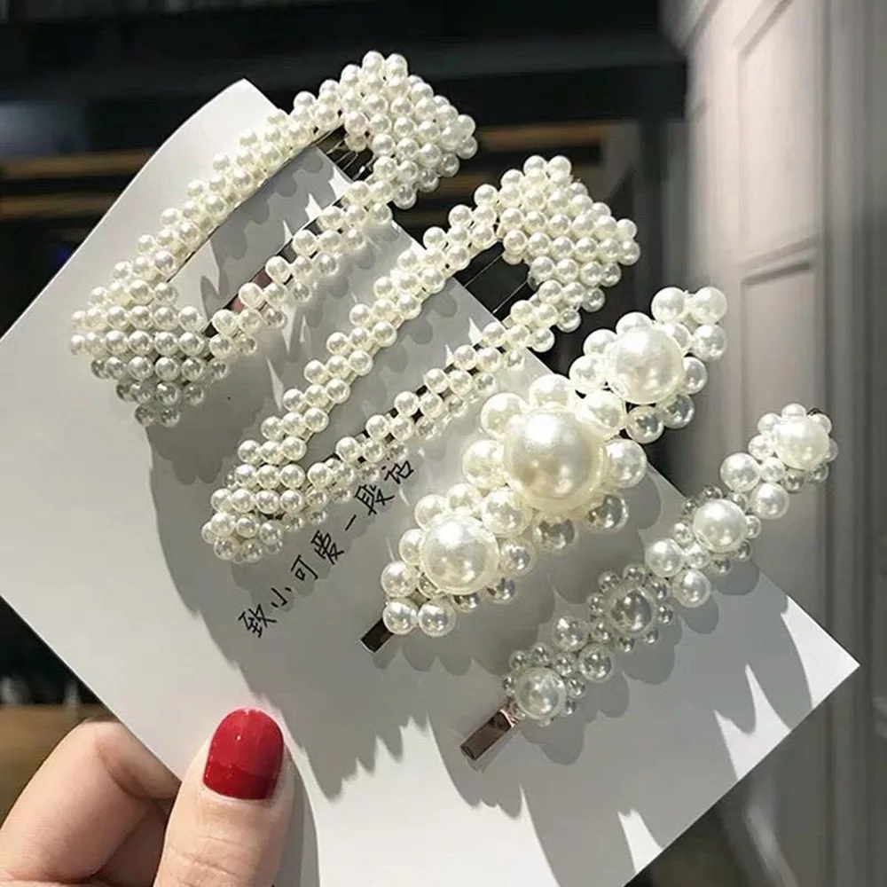 

2Pcs/Set Fashion Pearl Imitation Beads Hair Clip For Women Barrette Handmade Pearl Flower Stick Hairpin Hair Styling Accessories