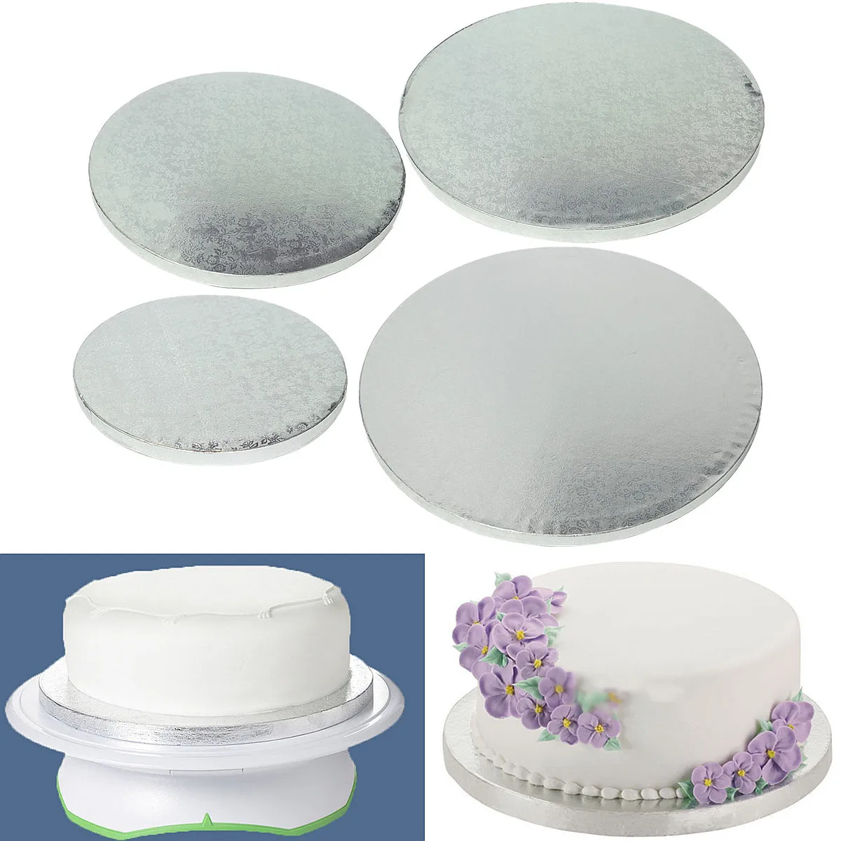 

8/10/12/14inch Professional Silver Round Cake Thick Drum Board Stand Holder Strong Base For Wedding Birthday for Wedding Cakes