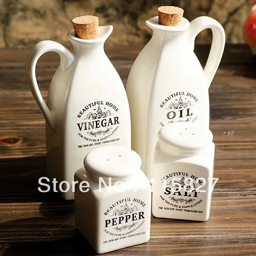 

4pcs Ceramic Spice Jar with Wooden Cork Kitchen Condiment Bottle Seasoning Pot Gift Box Packing vinegar oil pepper salt bottle