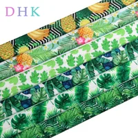 DHK 5/8” 5yards pineapple tropical leaf printed Fold Elastic FOE stretch ribbon hairbow headwear headband DIY Wholesale C1538