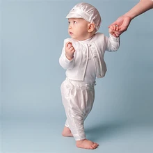 2017 New Baby Мальчики Крещение Платья Белого Цвета День Рождения Ребенка 100% Хлопчатобумажной Пряжи Supima Хлопка в Белом Платье Мальчиков Крещение Платья