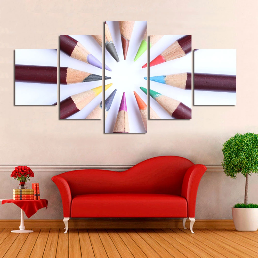 Canvas-HD-Prints-Home-Decor-Painting-Studio-Background-5-Pieces-Color-Pencils-Wall-Art-Modular-Framework (3)